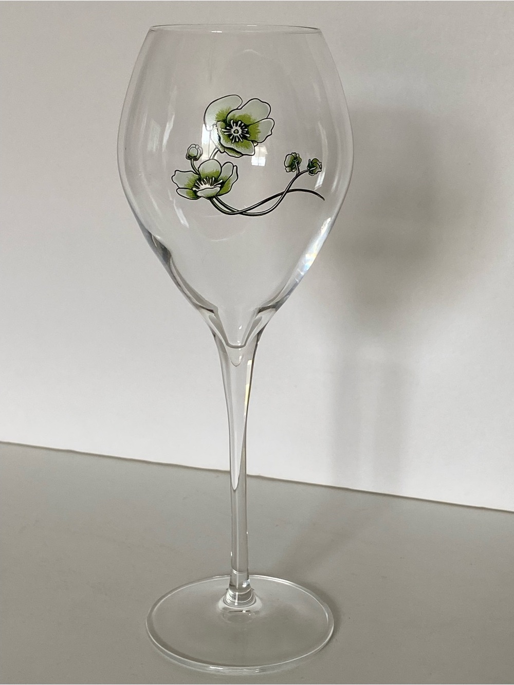 Perrier Jouet Belle Epoque Grand Champagne Glass 8 1/2" White Green Anemone RARE
